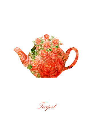 Kitchen Art. Tea in retro style. Watercolor hand drawn paintedの写真素材