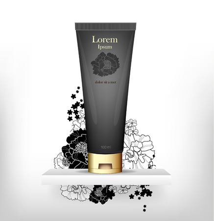 Black packaging cosmetics, mock-up. Plastic Container. Package cream, Beauty products. Vectorのイラスト素材