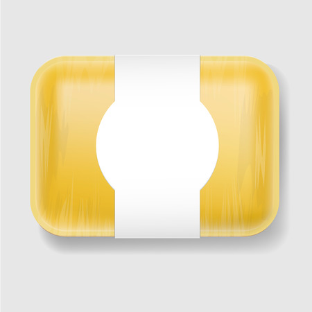 Yellow Empty Blank Plastic Food Tray Container. Mock Up Template package.のイラスト素材