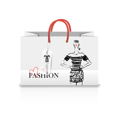 Shopping Bag on white background with a print - Fashion illustrationのイラスト素材