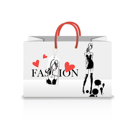 Shopping Bag on white background with a print - Fashion illustrationのイラスト素材