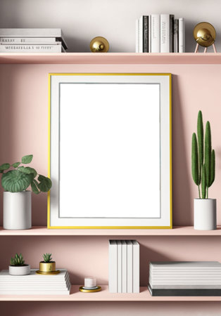 Mock up vertical frame close up in home interior background, with vase and dry flowers