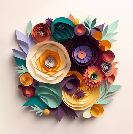 Color flowers paper background. Decorative paper flowers.