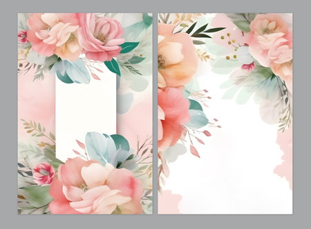 Elegant watercolor wedding invitation card template.の写真素材