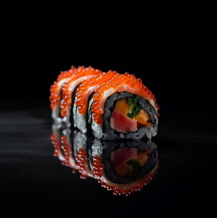 Sushi rolls on black backgroundの素材