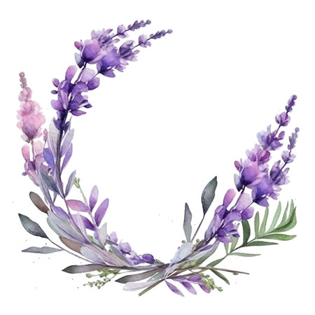Lavender watercolor. Beautiful floral bouquets. Round frameの写真素材