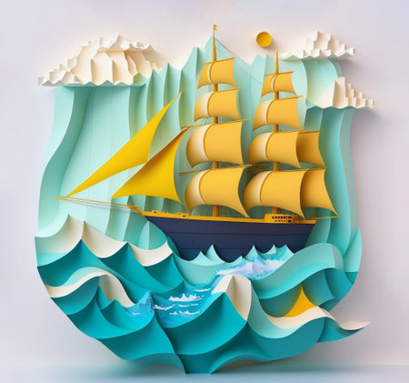 Digital illustration with a ship, made in 3d technique.の素材
