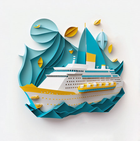 Digital illustration with a cruise ship, made in 3d technique.の素材