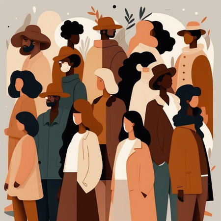 Group of abstract diverse people. Beige tones.の素材