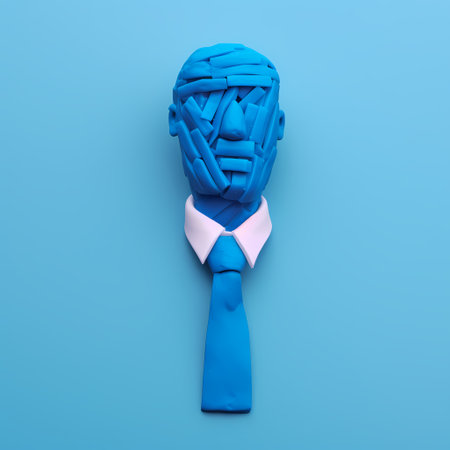 Businessman in suit holding briefcase. Leader success, management concept. Cartoon plasticine minimal style.の素材