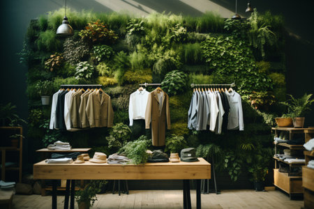 Vertical gardening in the clothing store. Scandinavian, eco interior style.の素材
