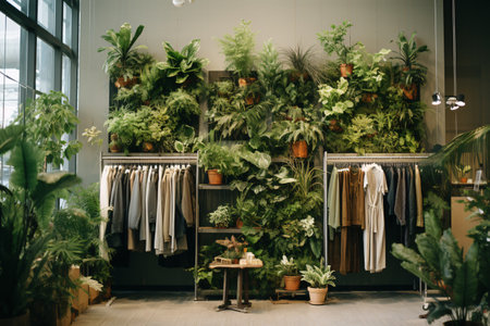 Vertical gardening in the clothing store. Scandinavian, eco interior style.の素材