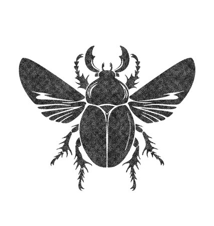 Scarab Beetle Insect Illustration on White Background in Old OverPrint Styleの写真素材