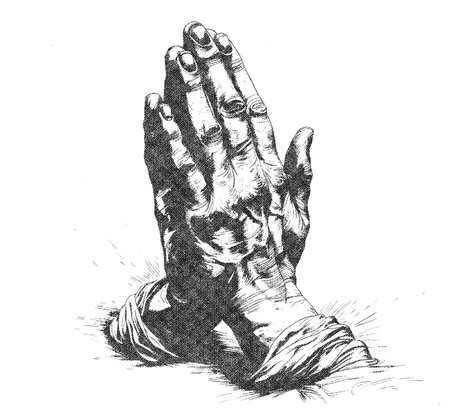 Prayer Hands Illustration Retro Risograph Textureの写真素材