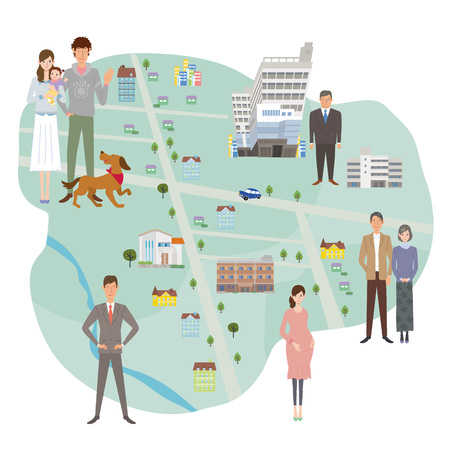 Town and peopleのイラスト素材