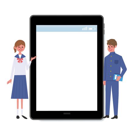 Illustration of student with tabletのイラスト素材
