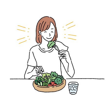Illustration of a woman eating a saladのイラスト素材