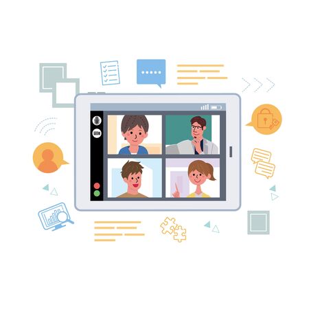 Illustration of a child studying with online classesのイラスト素材