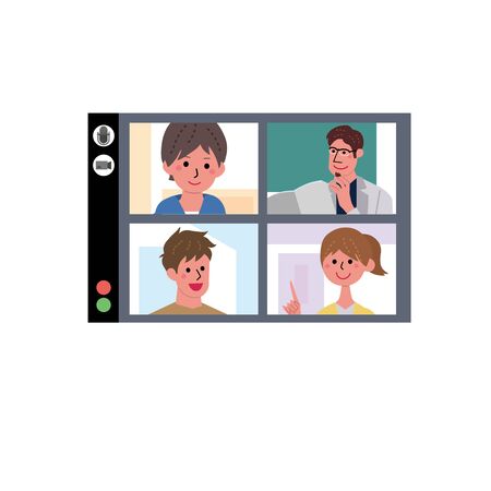 Illustration of a child studying with online classesのイラスト素材
