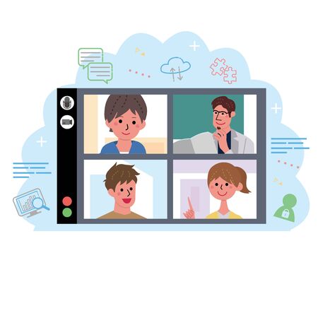 Illustration of a child studying with online classesのイラスト素材