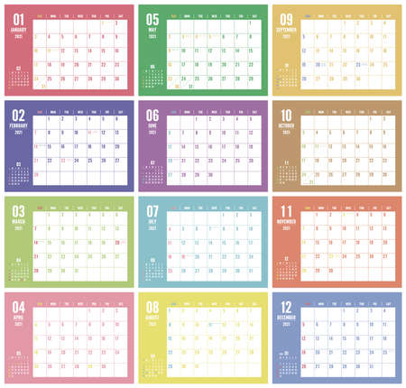 A monthly calendar in 2021 (the simple color) A4 sizeのイラスト素材