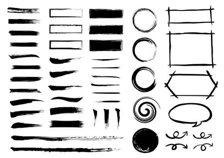 Japanese style frame and brush writing material (handwriting) Japanese partsのイラスト素材