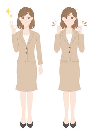 A female office worker in a suit
A woman in an OK pose and a woman in a guts poseのイラスト素材