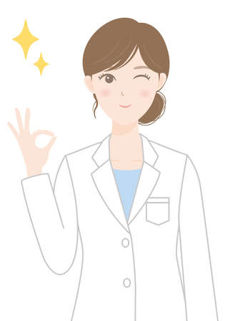 Woman in a white coat (OK pose)のイラスト素材