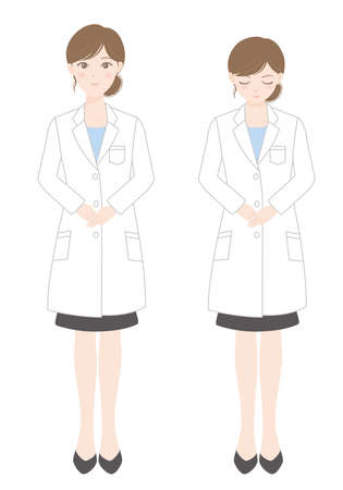 Woman in a lab coat (standing) (bowing person)のイラスト素材