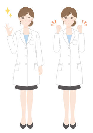 Woman in a white coat (OK pose) (Guts pose)の素材 [FY310157701897]