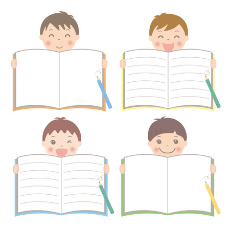 Boy with a laptop frame (boy with a book)のイラスト素材