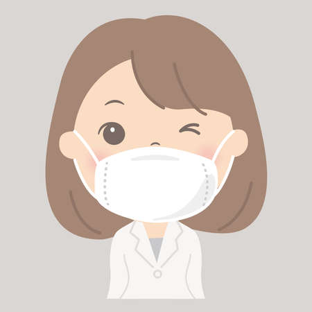 Woman wearing a mask (white coat . doctor)のイラスト素材