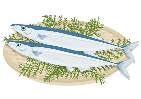 2 of saury heaped on a basketのイラスト素材