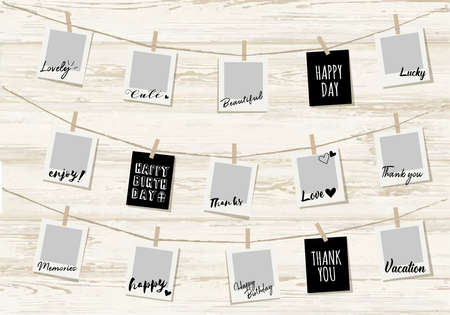 Photo garland with wood grain background (album)のイラスト素材