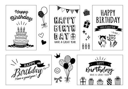 Birthday card and motif setのイラスト素材