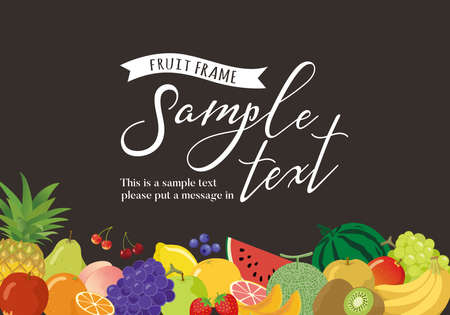 Frame of fruits of the blackboard wind background (horizontal type)のイラスト素材