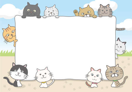 Background frame of cats playing in the parkのイラスト素材