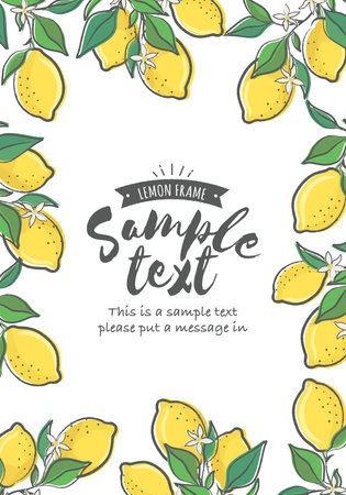 Lemon background frame (white background) Verticalのイラスト素材
