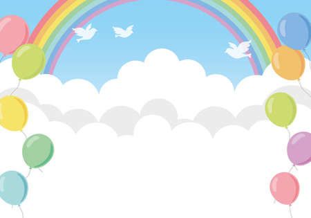 Sky background frame with balloons and rainbow (horizontal)のイラスト素材
