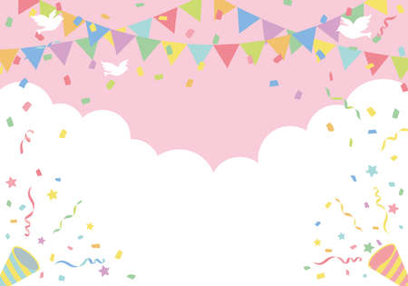 Flag and cracker birthday party background frameのイラスト素材