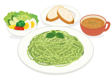 food illustration
Genovese spaghetti (pasta)
lunch setのイラスト素材