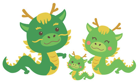 New Year's card material Year of the Dragon Parent and child illustrationのイラスト素材