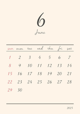 June 2025 Fashionable calendar Verticalのイラスト素材