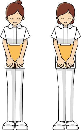 Full body diagram of a nurse bowingのイラスト素材