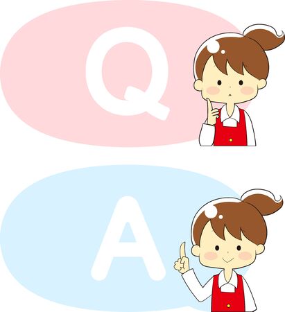 Illustration of icons and people used for questions and answers and guidanceのイラスト素材