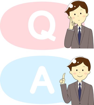 Illustration of icons and people used for questions and answers and guidanceのイラスト素材