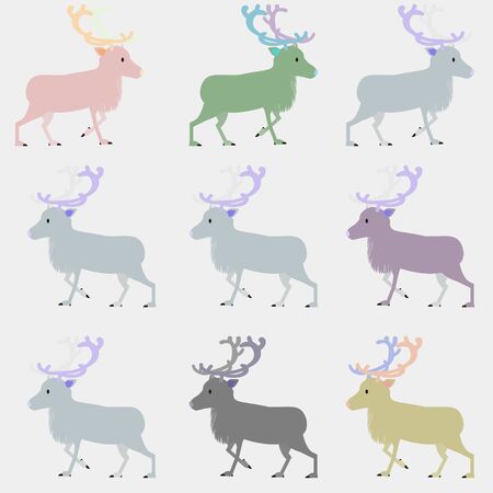 Simple reindeer illustration, colorful background patternのイラスト素材