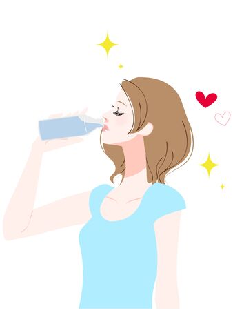 Illustration of a woman drinking waterのイラスト素材
