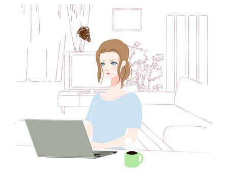 Illustration of a woman working from homeのイラスト素材