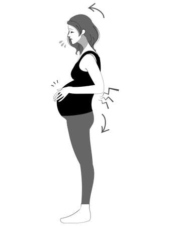 Illustration of a pregnant woman suffering from back painのイラスト素材